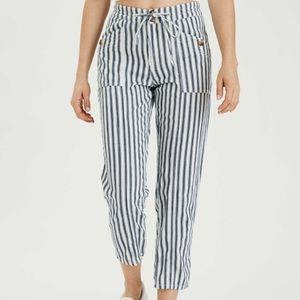 American Eagle Blue White Striped Pants Drawstring Waist Size 16
